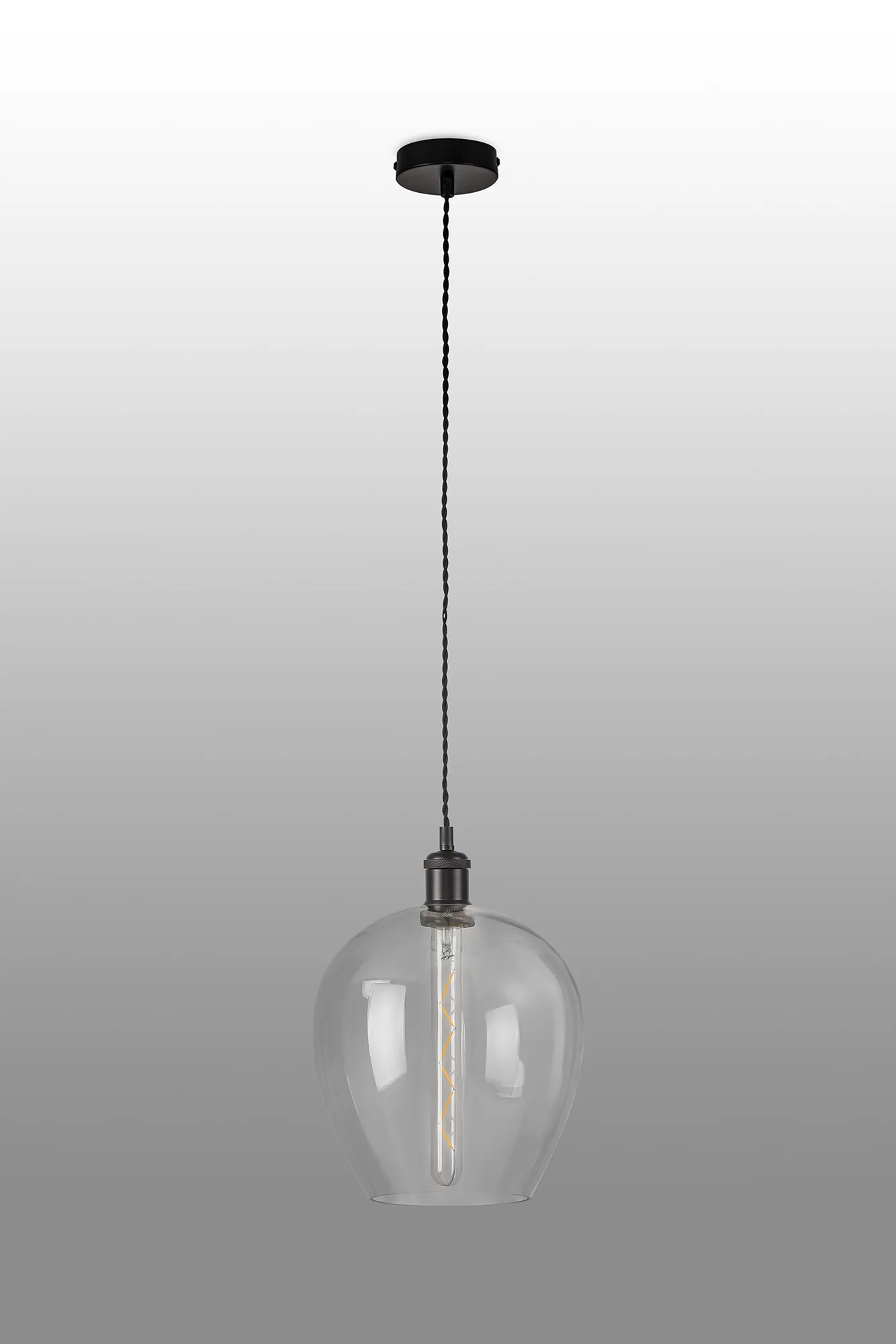 Cawdor Single Pendant, 1 Light E27, Matt Black/Black/Clear Wine Glass DK1108  Deco Cawdor